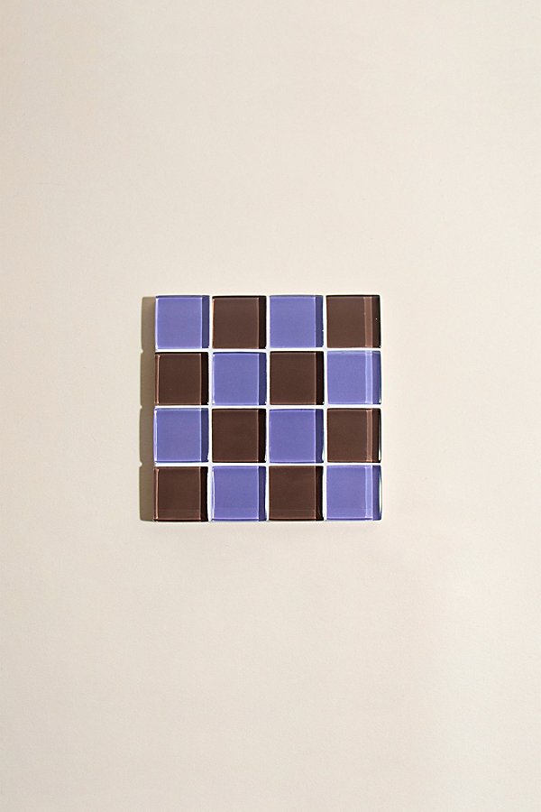 Subtle Art Studios Chocolate Checkered Glass Tile Coaster In Lavender Dark Chocolate