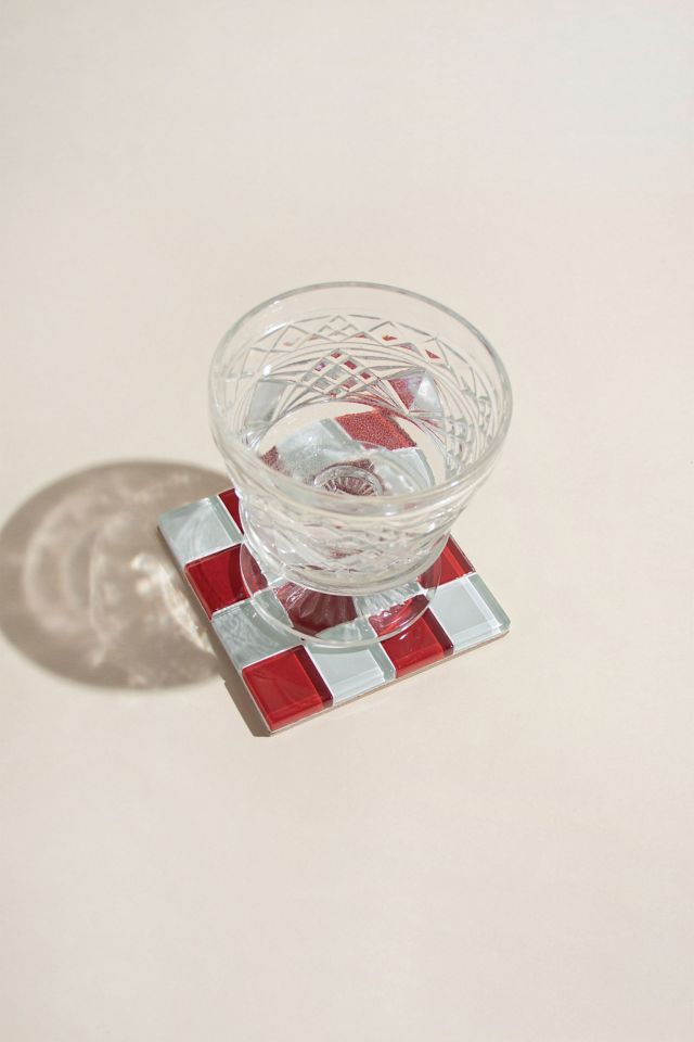 Subtle Art Studios Chocolate Checkered Glass Tile Coaster #1