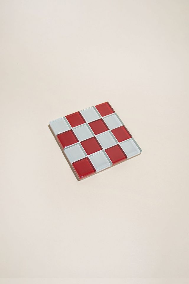 Subtle Art Studios Chocolate Checkered Glass Tile Coaster #2