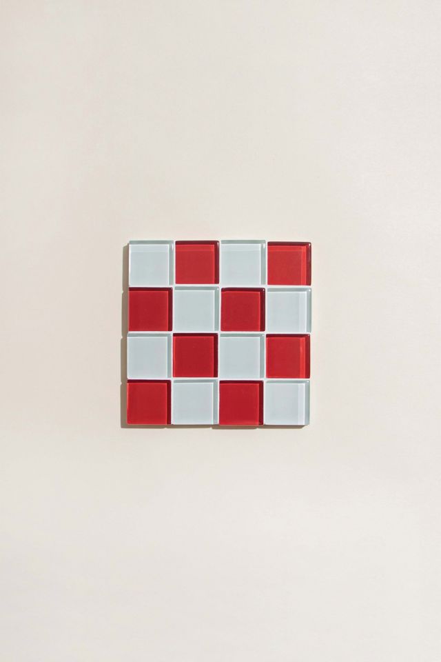 Subtle Art Studios Chocolate Checkered Glass Tile Coaster #3