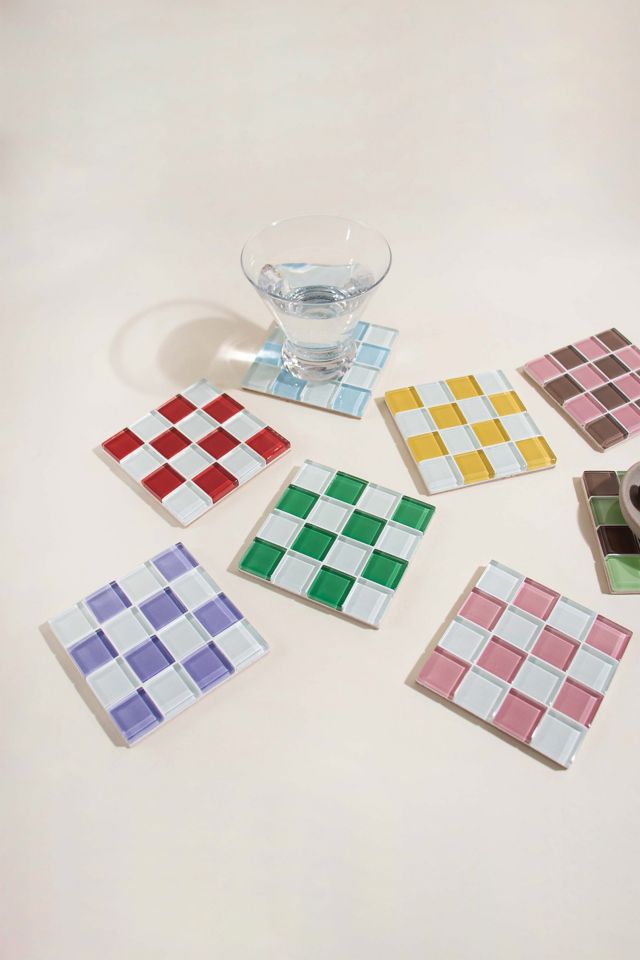 Subtle Art Studios Chocolate Checkered Glass Tile Coaster #4