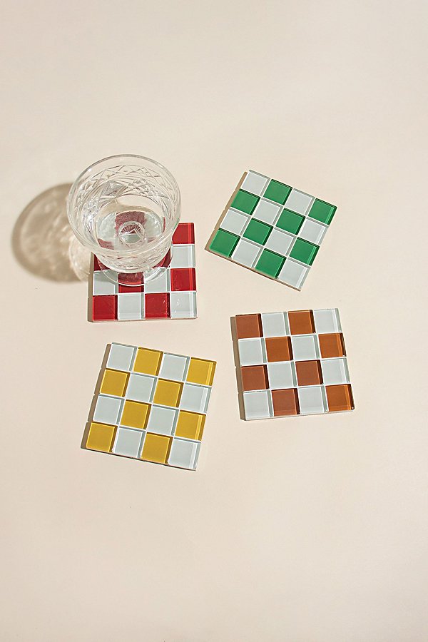 Subtle Art Studios Chocolate Checkered Glass Tile Coaster In Cherry Milk Chocolate