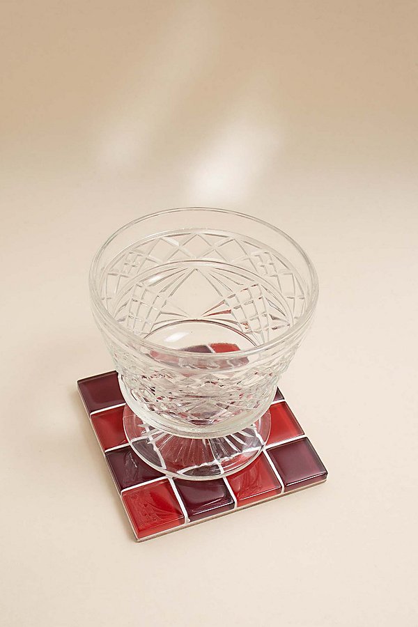 Subtle Art Studios Chocolate Checkered Glass Tile Coaster In Mon Amour
