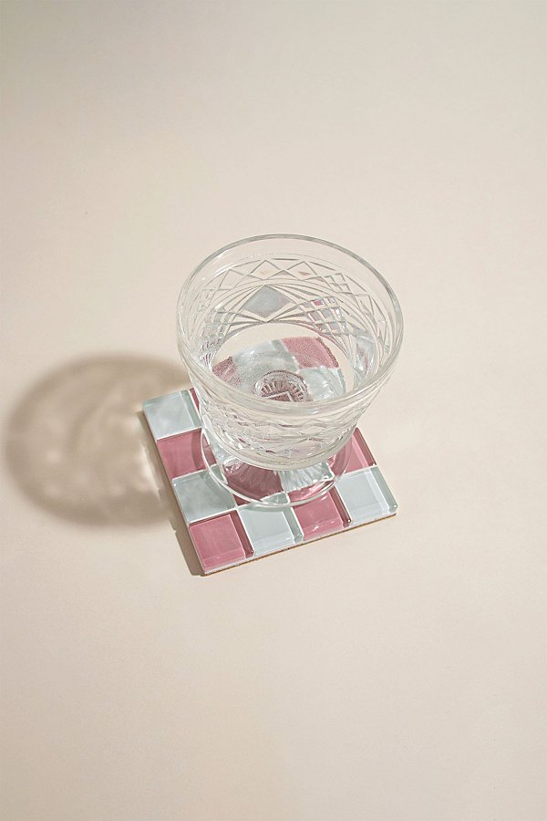 Subtle Art Studios Chocolate Checkered Glass Tile Coaster In Pink Himalayan Milk Chocolate