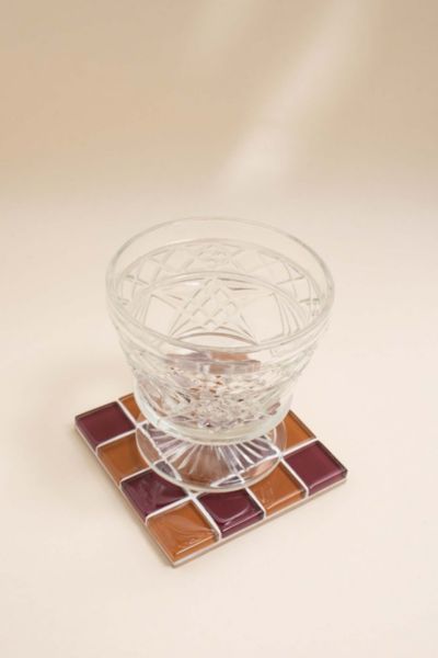 Subtle Art Studios Chocolate Checkered Glass Tile Coaster In The Old Day