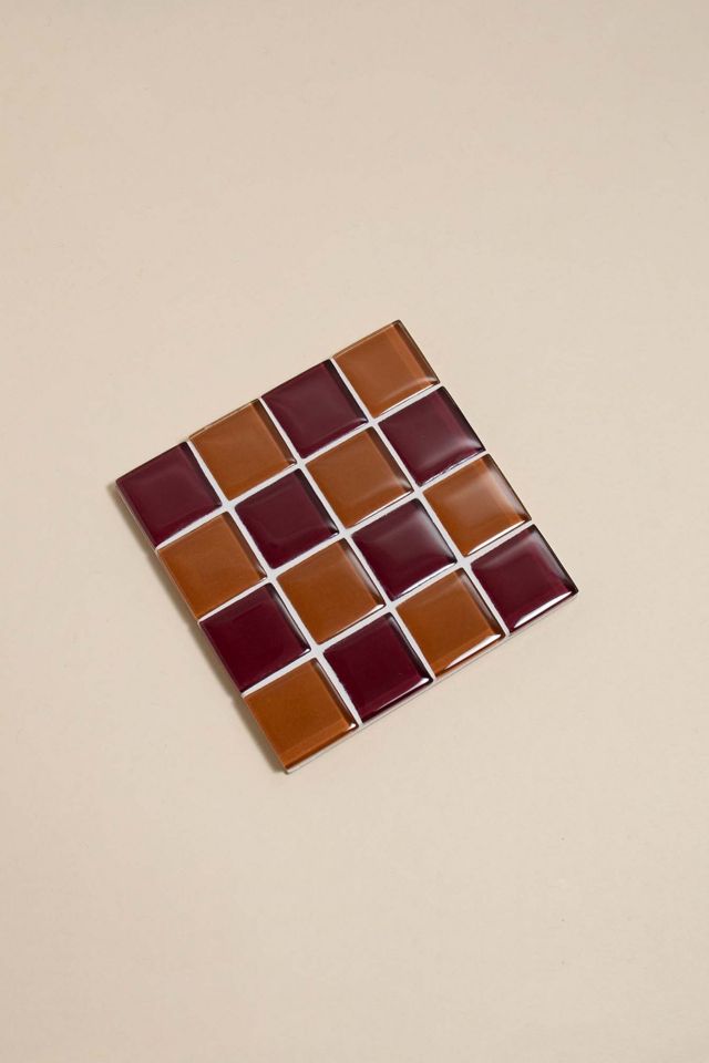 Subtle Art Studios Chocolate Checkered Glass Tile Coaster