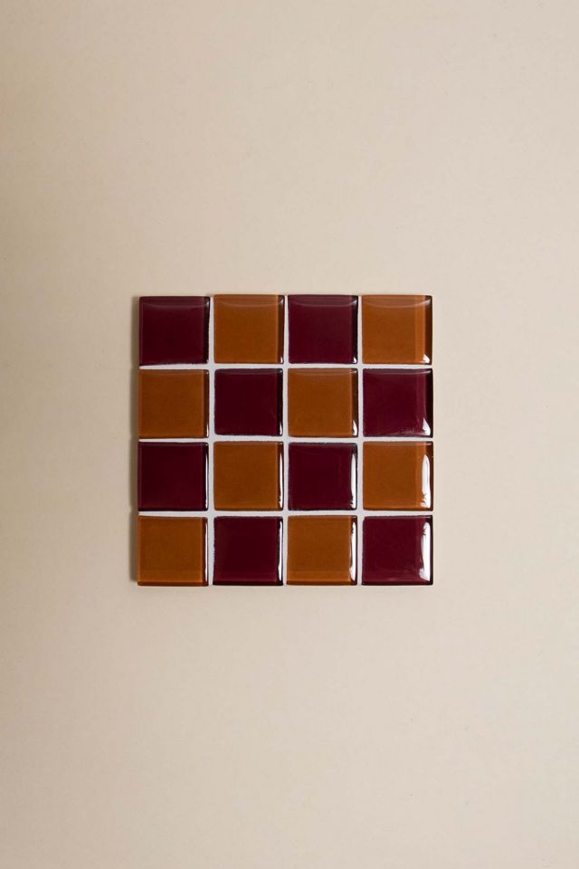 Subtle Art Studios Chocolate Checkered Glass Tile Coaster