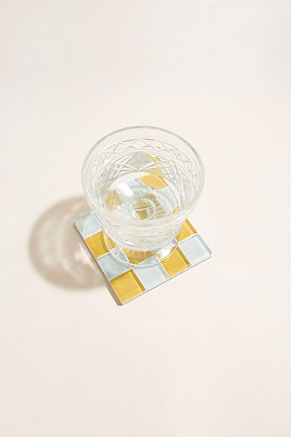 Subtle Art Studios Chocolate Checkered Glass Tile Coaster In Honey Milk Chocolate