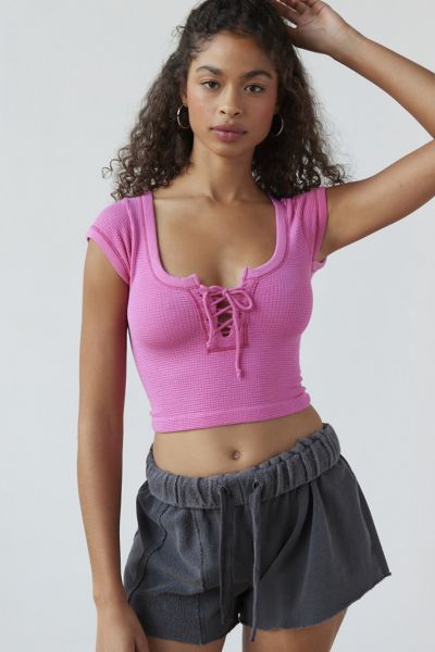 Out From Under Knockout Stretch Seamless Lace-up Top In Pink, Women's At Urban Outfitters