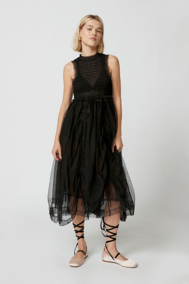 UO Becky Sheer Tulle Flowy Midi Dress | Urban Outfitters