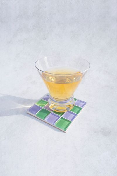 Subtle Art Studios Checkered Glass Tile Coaster In Magical