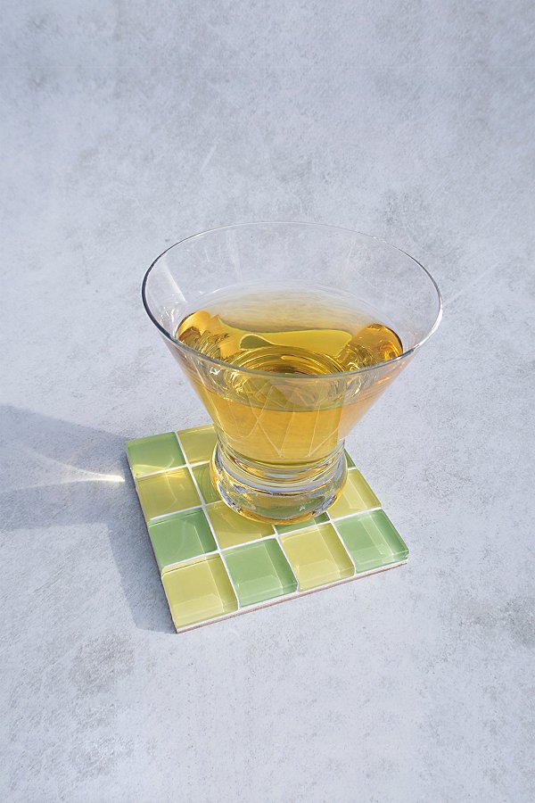 Subtle Art Studios Checkered Glass Tile Coaster In Baby Corn