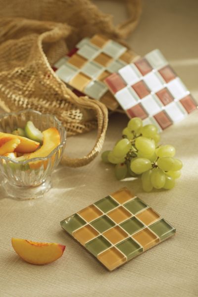 Subtle Art Studios Checkered Glass Tile Coaster In I Olive You