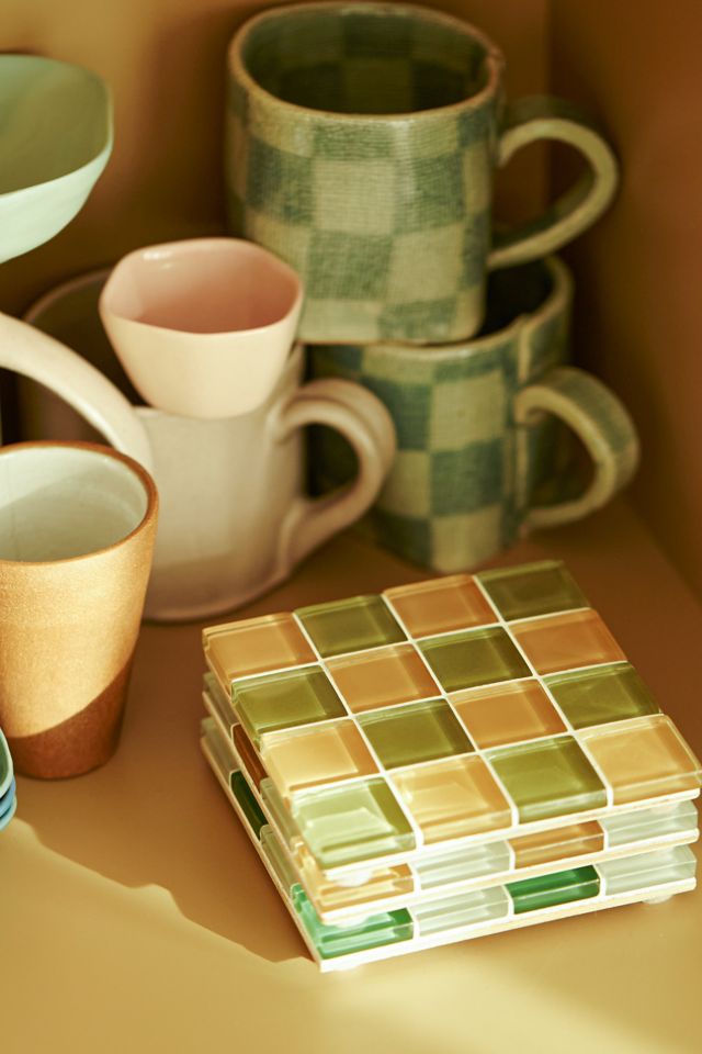 Subtle Art Studios Checkered Glass Tile Coaster #1