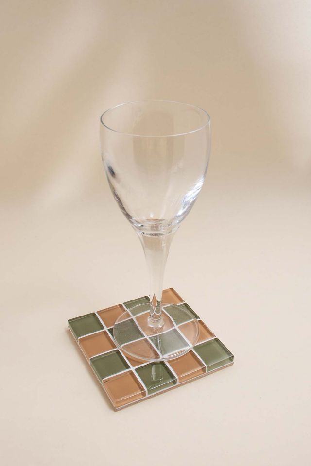 Subtle Art Studios Checkered Glass Tile Coaster #2