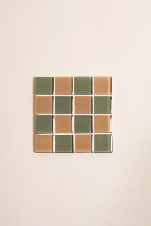 Subtle Art Studios Checkered Glass Tile Coaster #3