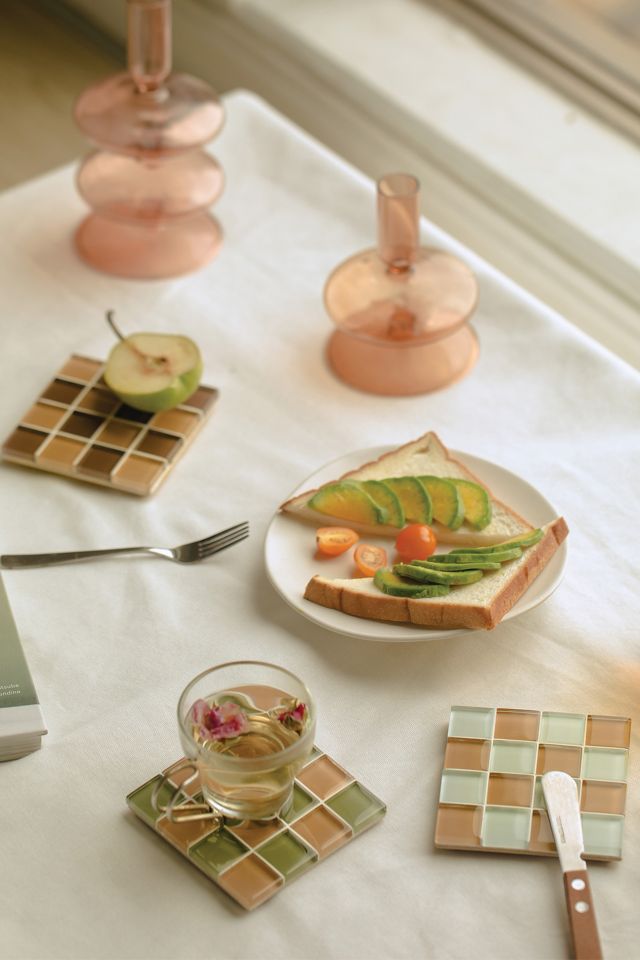 Subtle Art Studios Checkered Glass Tile Coaster #4