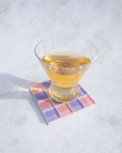 Subtle Art Studios Checkered Glass Tile Coaster In Unicorn