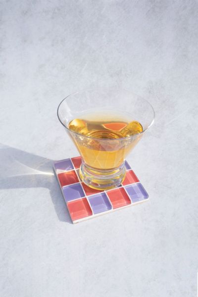 Subtle Art Studios Checkered Glass Tile Coaster In Pinky Rose