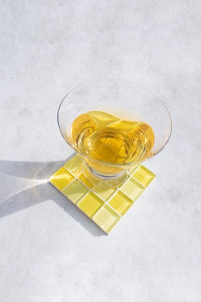 Subtle Art Studios Checkered Glass Tile Coaster In Banana Frosting