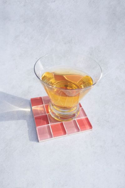 Subtle Art Studios Checkered Glass Tile Coaster In Cotton Candy