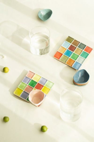 Subtle Art Studios Checkered Glass Tile Coaster In The Summer Sprinkles