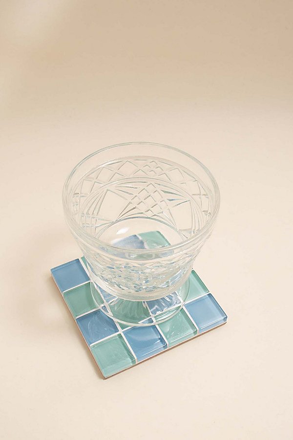 Subtle Art Studios Checkered Glass Tile Coaster In Summer Dream
