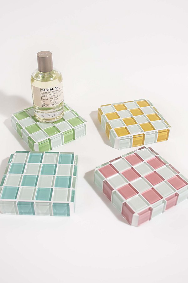 Subtle Art Studios Glass Tile Checkered Cube In Pistachio Milk Chocolate