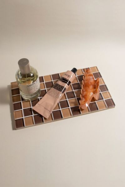 Subtle Art Studios Checkered Glass Tile Tray In Vintage Love Checkered