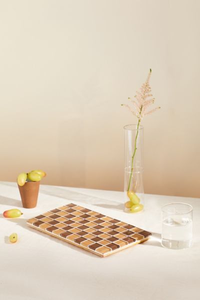 Subtle Art Studios Checkered Glass Tile Tray In Vintage Love Checkered