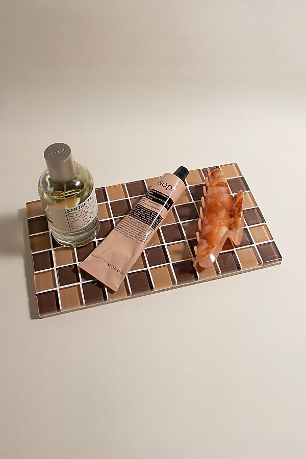 Subtle Art Studios Checkered Glass Tile Tray In Vintage Love Checkered