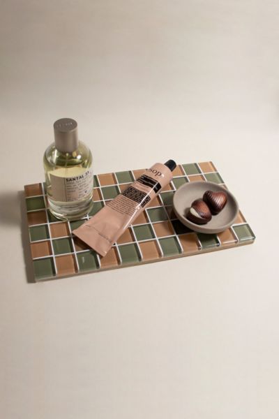 Subtle Art Studios Checkered Glass Tile Tray In I Olive You Checkered