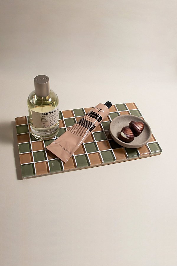 Subtle Art Studios Checkered Glass Tile Tray In I Olive You Checkered