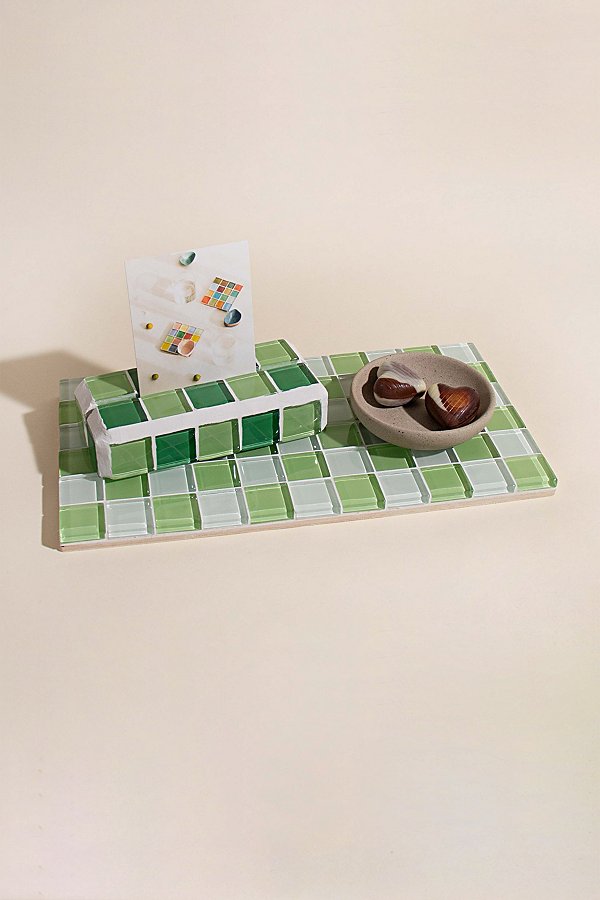 Subtle Art Studios Checkered Glass Tile Tray In Pistachio Milk Chocolate