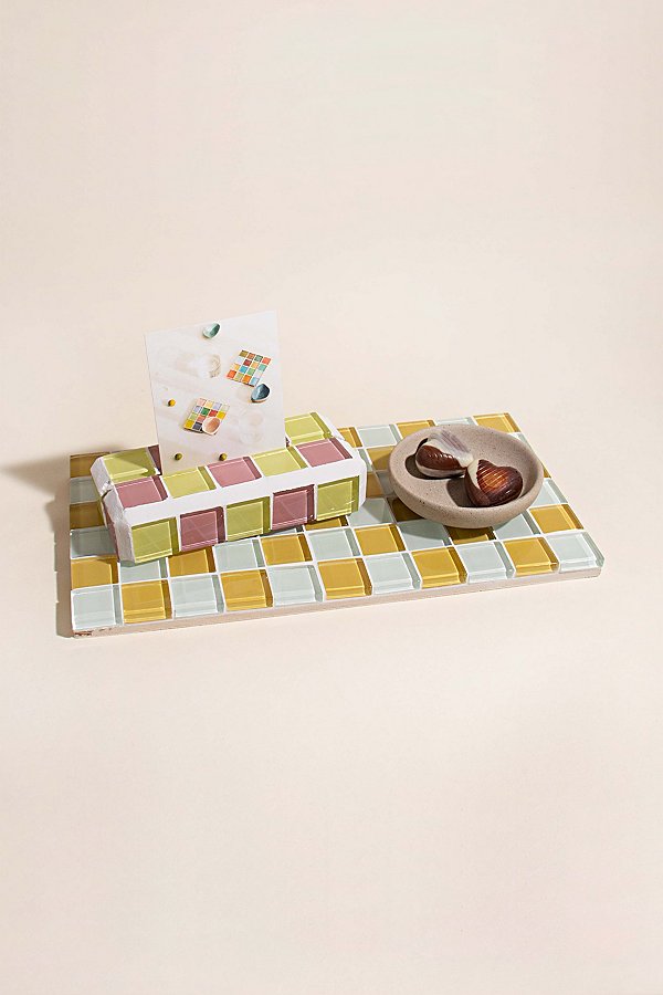 Subtle Art Studios Checkered Glass Tile Tray In Honey Milk Chocolate