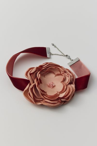Urban Outfitters Loves Me Not Rosette Ribbon Choker Necklace In Brown
