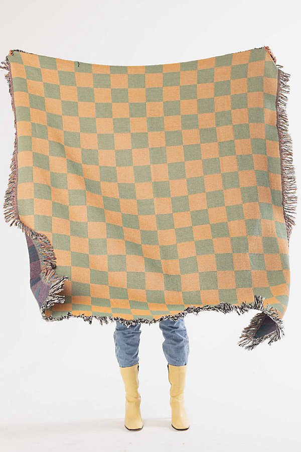 Clr Shop Green & Gold Woven Throw Blanket In Green/gold At Urban Outfitters