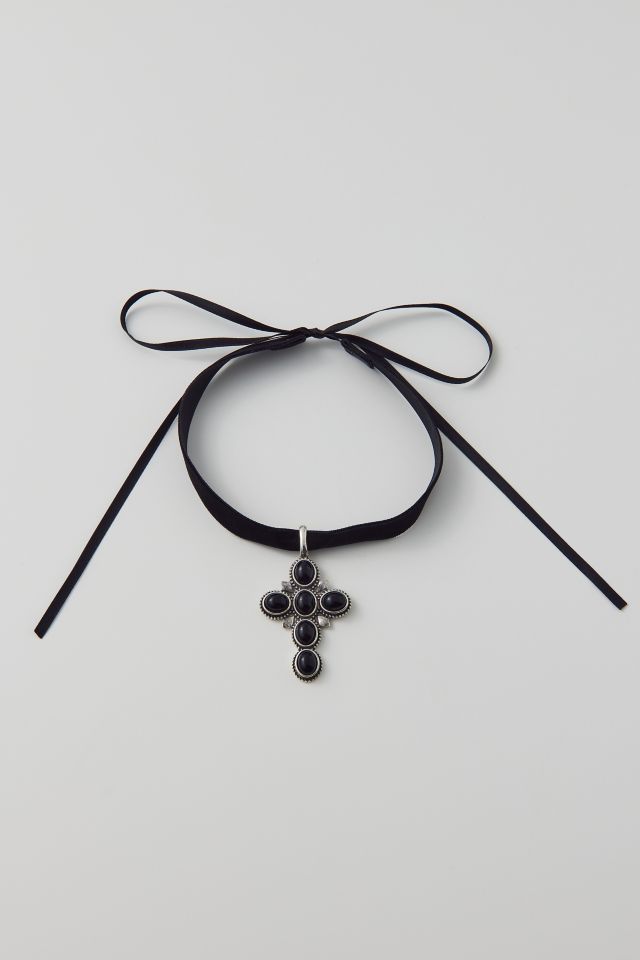 Scarlet Cross Velvet Choker Necklace #1