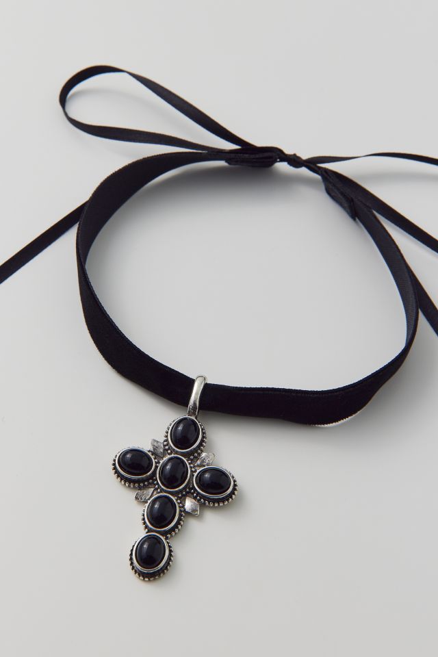 Scarlet Cross Velvet Choker Necklace #2