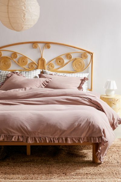 Shop Urban Outfitters Cottage Ruffle Duvet Cover In Mauve At