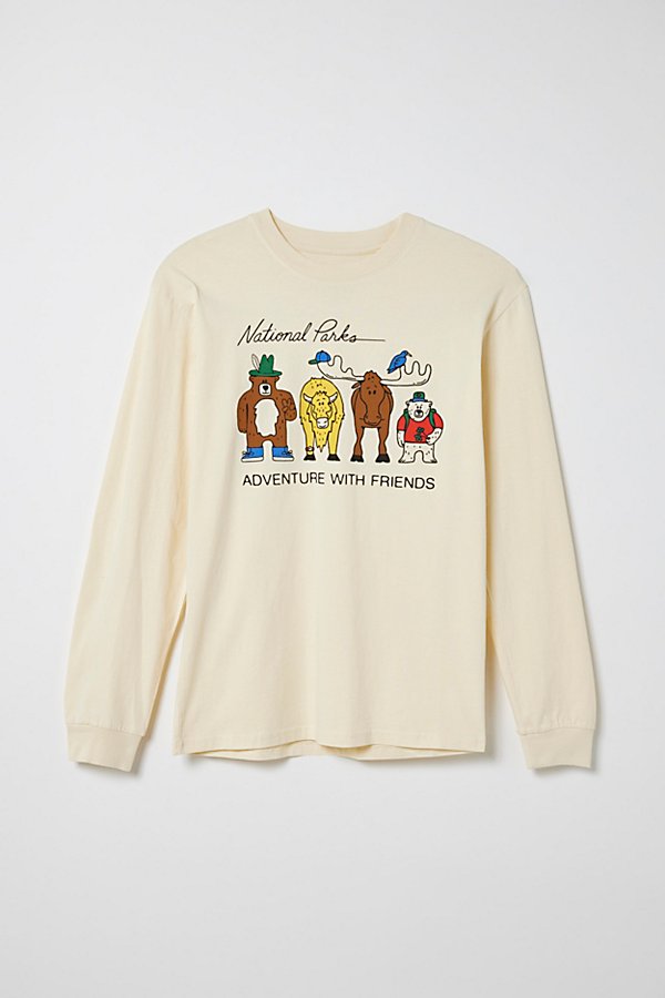 Parks Project Uo Exclusive Adventure With Friends Long Sleeve Tee In Ivory, Men's At Urban Outfitters