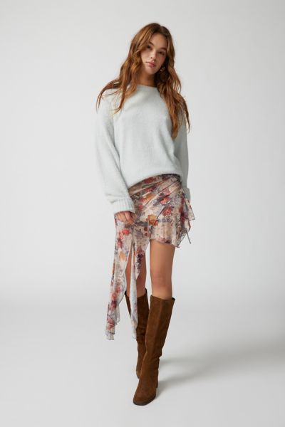 Urban Outfitters Uo Charlie Mesh Asymmetrical Mini Skirt In Floral