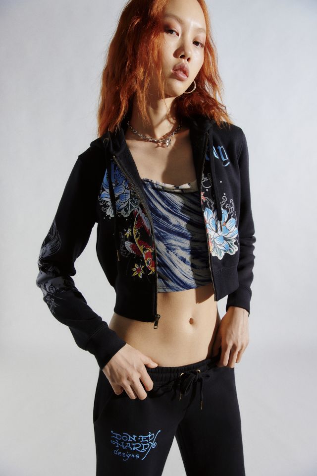 Ed Hardy Lotus Hooded Zip Up Jacket Urban Outfitters