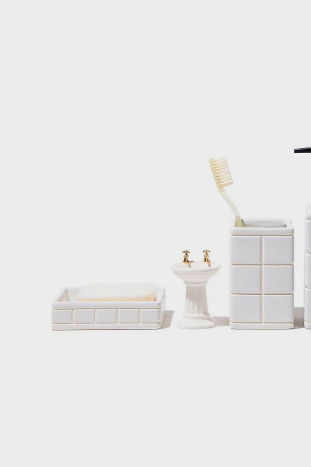 Puebco Ceramic Grid Toothbrush Stand #1