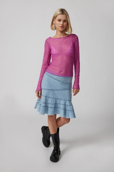 Out From Under Libby Sheer Lace Long Sleeve Top In Fuchsia