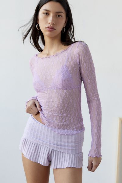 Out From Under Libby Sheer Long Sleeve Top In Lavender, Women's At Urban Outfitters