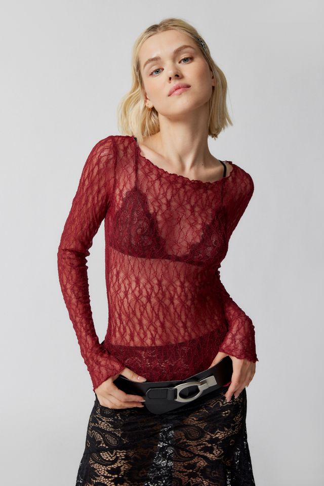 Out From Under Libby Sheer Lace Long Sleeve Top  Urban Outfitters Korea -  Clothing, Music, Home & Accessories