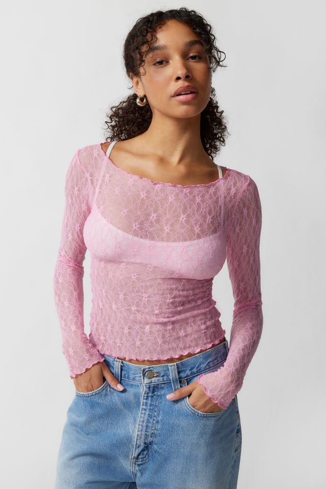 Sheer pink best sale long sleeve top