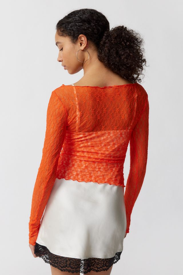 Out From Under Libby Sheer Lace Long Sleeve Top | Urban