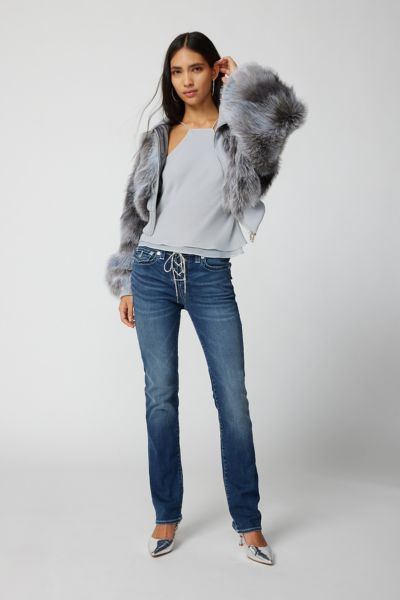 True Religion Billie Mid-rise Lace-up Jean In Tinted Denim, Women's At Urban Outfitters